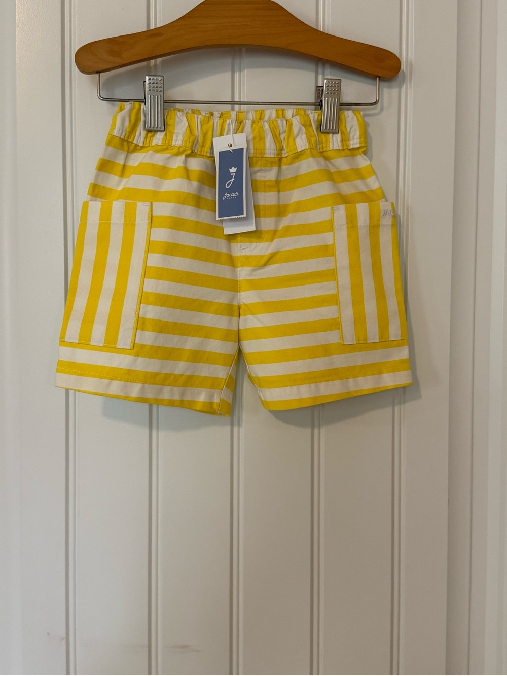 NWT Jacadi Paris Baby Boy White & Yellow Striped Twill Shorts Size 24M Summer